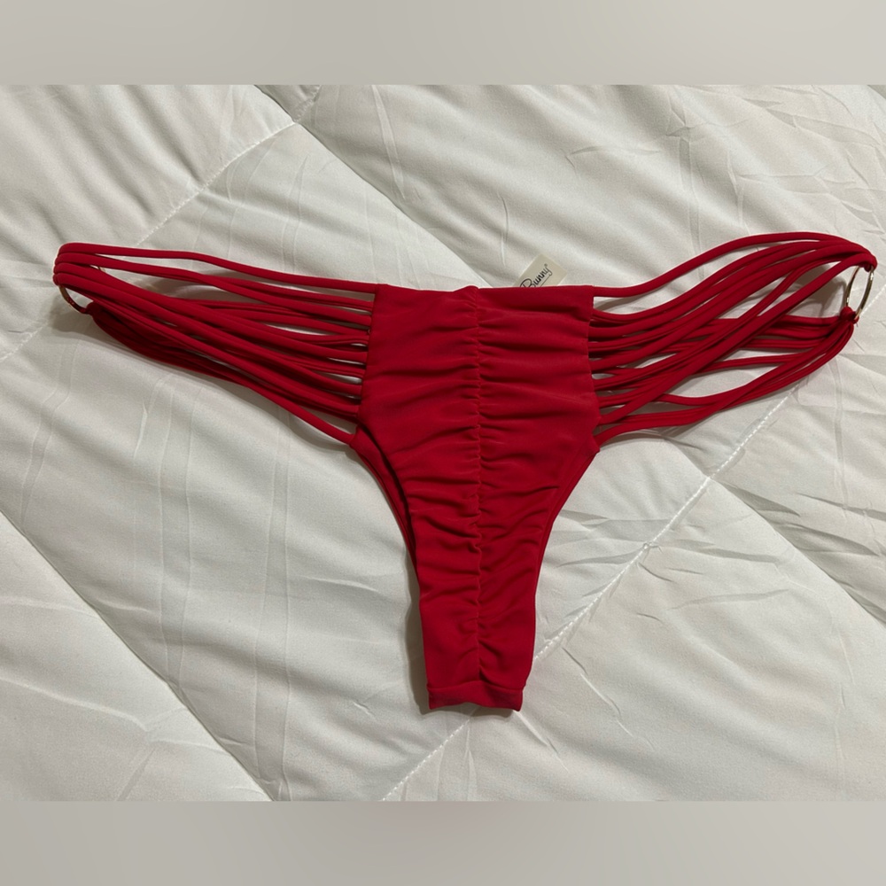 Beach Bunny Bikini Bottoms String Hipster Hot Short Cheeky Red Medium - Picture 4 of 7